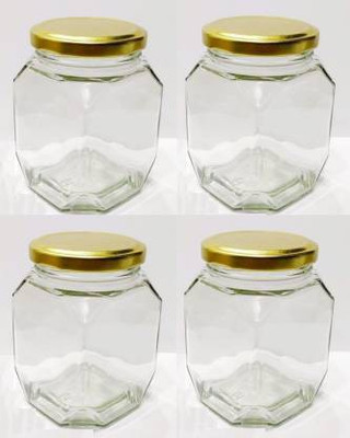 PINJAS Glass Grocery Container  - 350 ml(Pack of 4, Clear)