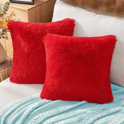 PICKKART Microfibre Solid Cushion Pack of 2(Red)