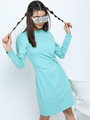 Tokyo Talkies Women A-line Light Blue Above Knee/Mid Thigh Length Dress