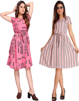 Gurudev fashion Women A-line Multicolor Knee Length Dress