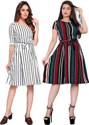 WOLISQ Women A-line Multicolor Knee Length Dress