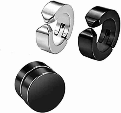 AERO Mens & Women Jewellery Combo of 1 Pcs each Black Color Magnet & Non Pierced Cubic Zirconia Stainless Steel Stud Earring, Magnetic Earring