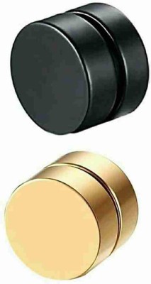 AERO Combo of Black & Gold Round Barbell Magnetic 8mm (Non Piercing) Cubic Zirconia Stainless Steel Stud Earring
