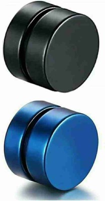 AERO Combo of Black & Blue Round Barbell Magnetic 8mm (Non Piercing) Cubic Zirconia Metal Stud Earring