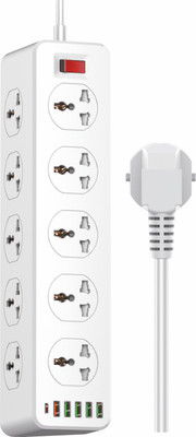 Unix 2500W Power Strip Extension with Type C USB Ports | 10 Power Sockets with 30W | 10 A Three Pin Socket