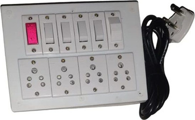 supriya 4 switch 6A 4 socket 6A 1 indicater 1 fuse 1plug 1.5 mm (2 miter wair) Wall Plate(White)