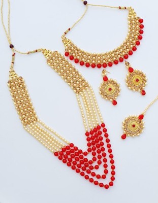 taransha Brass Gold-plated Gold, Red Jewellery Set(Pack of 1)