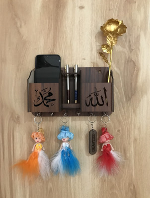 Kaynka Key Holder With Double Phone Stand / Key Holders/ Key Hanger/ Mobile Holder With Wood Key Holder(6 Hooks, Brown)