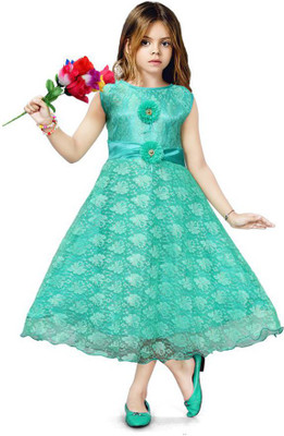 Sagun Dresses Indi Baby Girls Maxi/Full Length Casual Dress(Green, Sleeveless)