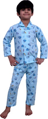 IWS FIT Kids Nightwear Baby Boys & Baby Girls Printed Fleece Blend(Blue Pack of 1)