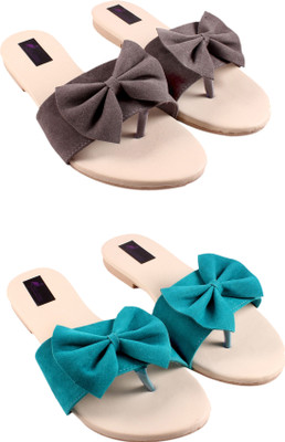 Purple Flamingo Women Flats(Grey, Green , 4)