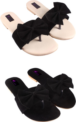 Purple Flamingo Women Flats(Black, White , 7)