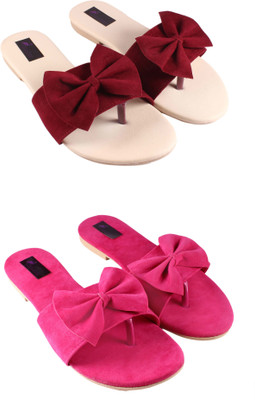Purple Flamingo Women Flats(Pink, Maroon , 7)