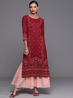 Indo Era Women Printed Straight Kurta(Maroon)