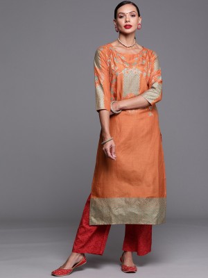 Indo Era Women Printed Straight Kurta(Orange)