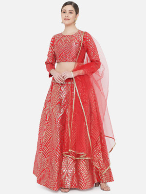 Divastri Self Design Semi Stitched Lehenga Choli(Red)