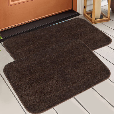 Slayy with Style Microfiber Door Mat(Brown, Medium, Pack of 2)