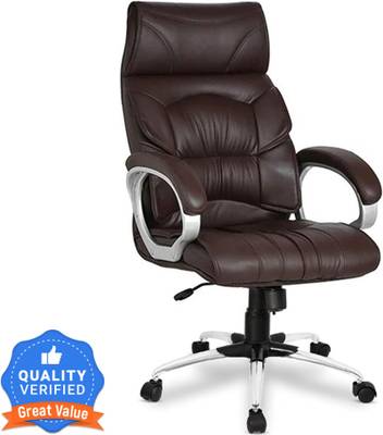 Oakcraft Luxury HIGH Back Leatherette Office Chair with Steel Base and Warranty Leatherette Office Executive Chair  (Brown, Pre-assembled)