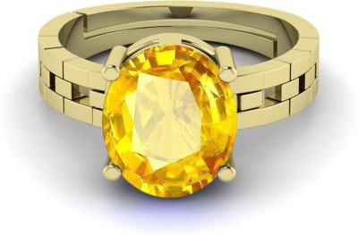 TODANI JEMS 14.25 Ratti Untreatet A+ Quality Natural Yellow Sapphire Pukhraj Gemstone Ring Brass Sapphire Rhodium Plated Ring