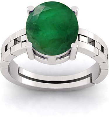 RSPR 7.25 Ratti 6.60 Carat Natural Panna Emerald Adjustable Ring With Lab Certificate Metal Emerald Silver Plated Ring