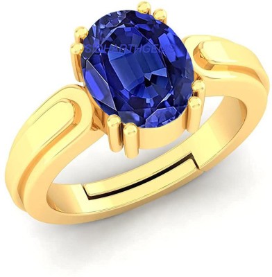 Akshita gems 6.25 Ratti 5.00 Carat Natural Blue Sapphire Neelam Gold Adjustable Gemstone Ring Brass Sapphire Gold Plated Ring