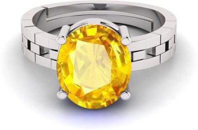 RSPR 11.25 Ratti Natural Yellow Sapphir Panchdhatu Certified Gemstone Ring Brass Sapphire Silver Plated Ring