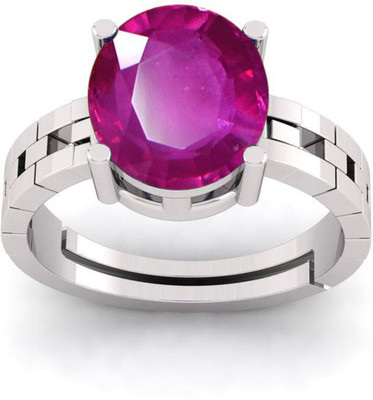 RSPR 7.25 Ratti Natural Certified Ruby Manik Gemstone Panchdhatu Ring Metal Ruby Silver Plated Ring