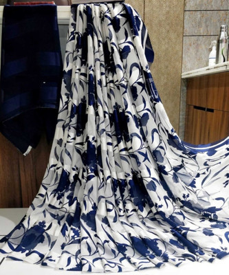 Bombey Velvat Fab Printed, Solid/Plain Daily Wear Georgette, Crepe Saree(Dark Blue, White, Blue)