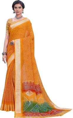 Sariya Printed Bandhani Viscose Rayon, Chiffon Saree(Yellow)