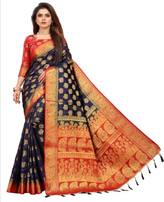 Shopwell Self Design Banarasi Cotton Silk Saree(Multicolor)