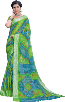 Sariya Printed Bandhani Viscose Rayon, Chiffon Saree(Light Green)
