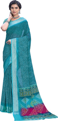 Sariya Printed Leheria Viscose Rayon, Chiffon Saree(Blue)
