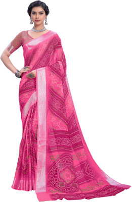 Sariya Printed Bandhani Viscose Rayon, Chiffon Saree(Pink)