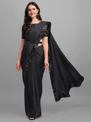 Lighthouse Embellished Bollywood Lycra Blend Saree(Black)