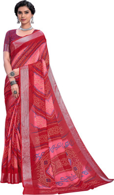 Sariya Printed Bandhani Viscose Rayon, Chiffon Saree(Pink)