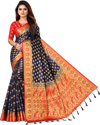 PICKWELL Self Design Banarasi Cotton Silk Saree(Multicolor)