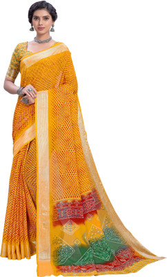 Sariya Printed Leheria Viscose Rayon, Chiffon Saree(Yellow)