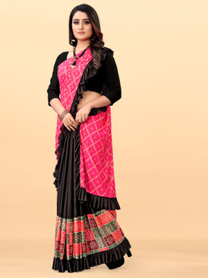 PANETAR Digital Print Bandhani Lycra Blend Saree(Pink)