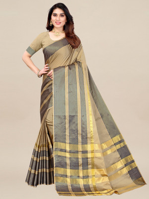 Ratnavati Solid/Plain Tant Art Silk Saree(Beige)