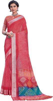 Sariya Printed Leheria Viscose Rayon, Chiffon Saree(Pink)