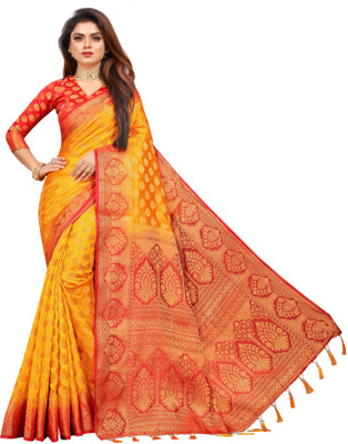 PICKWELL Self Design Banarasi Cotton Silk Saree(Multicolor)