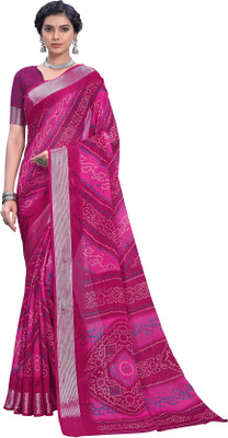 Sariya Printed Bandhani Viscose Rayon, Chiffon Saree(Pink)
