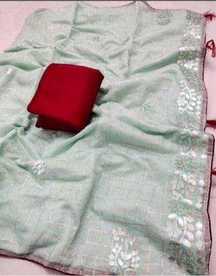 Vijaylaxmi Embroidered Chanderi Cotton Blend Saree(Light Green)