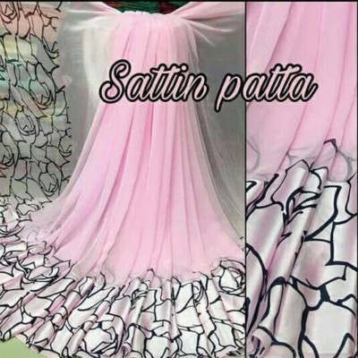 Bombey Velvat Fab Printed Bollywood Silk Blend, Chiffon Saree(Pink, Black)