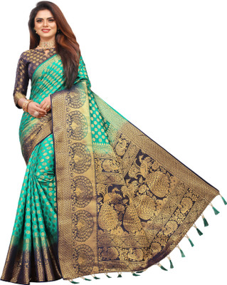 DHRUVIL TEXTILES Woven Banarasi Cotton Silk Saree(Multicolor)