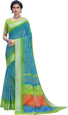 Sariya Printed Leheria Viscose Rayon, Chiffon Saree(Light Blue)
