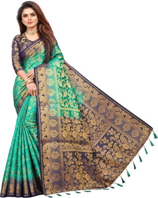 Shopwell Woven Banarasi Cotton Silk Saree(Multicolor)