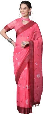 Ratnavati Woven Daily Wear Linen Saree(Pink)