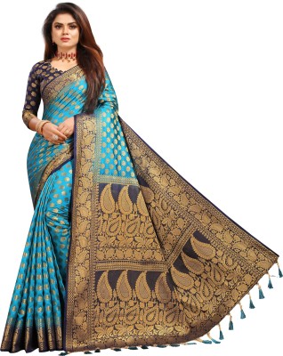 DHRUTI TEXTILES Woven Kanjivaram Cotton Silk Saree(Light Blue)