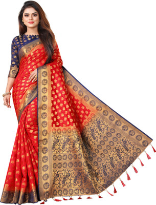 DHRUTI TEXTILES Self Design Banarasi Cotton Silk Saree(Multicolor)